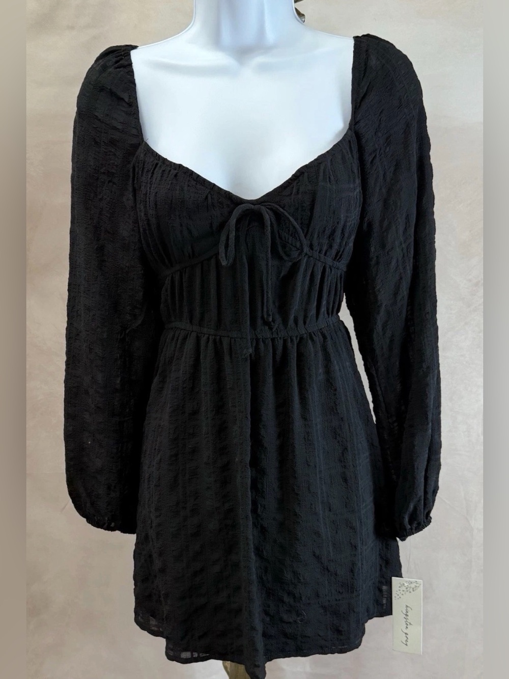 NWT Kingston Grey Black Mini Sweetheart Peasant Dress Size S